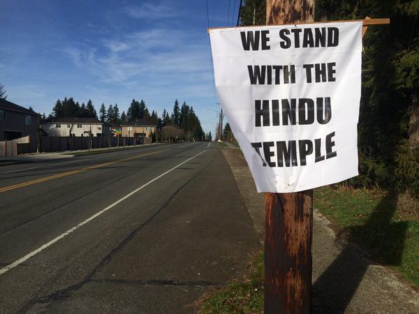 A poster put up in support of Hindus