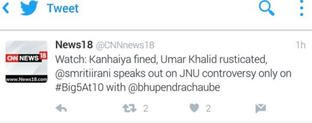 The tweet which CNN News 18 later deleted