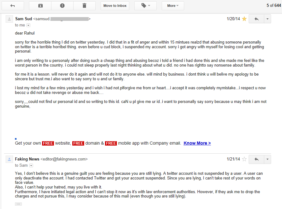 screenshot of email
