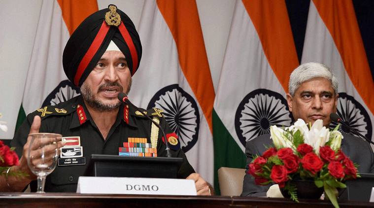 New Delhi: Director General Military Operations (DGMO), Ranbir Singh salutes after the Press Conferences along with External Affairs Spokesperson Vikas Swarup, in New Delhi on Thursday. India conducted Surgical strikes across the Line of Control in Kashmir on Wednesday night. PTI Photo by Shirish Shete (PTI)