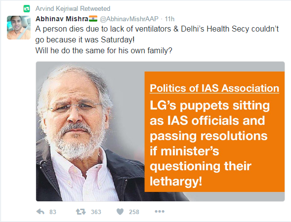 Arvind Kejriwal re-tweeted this message targeting the bureaucrat