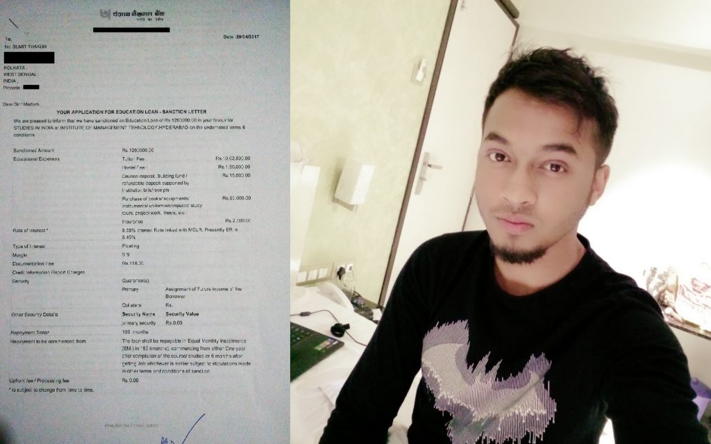 Education loan letter to Sumit Thakur