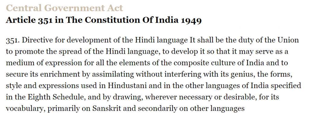 Constitution calls for promotion of Hindi language
