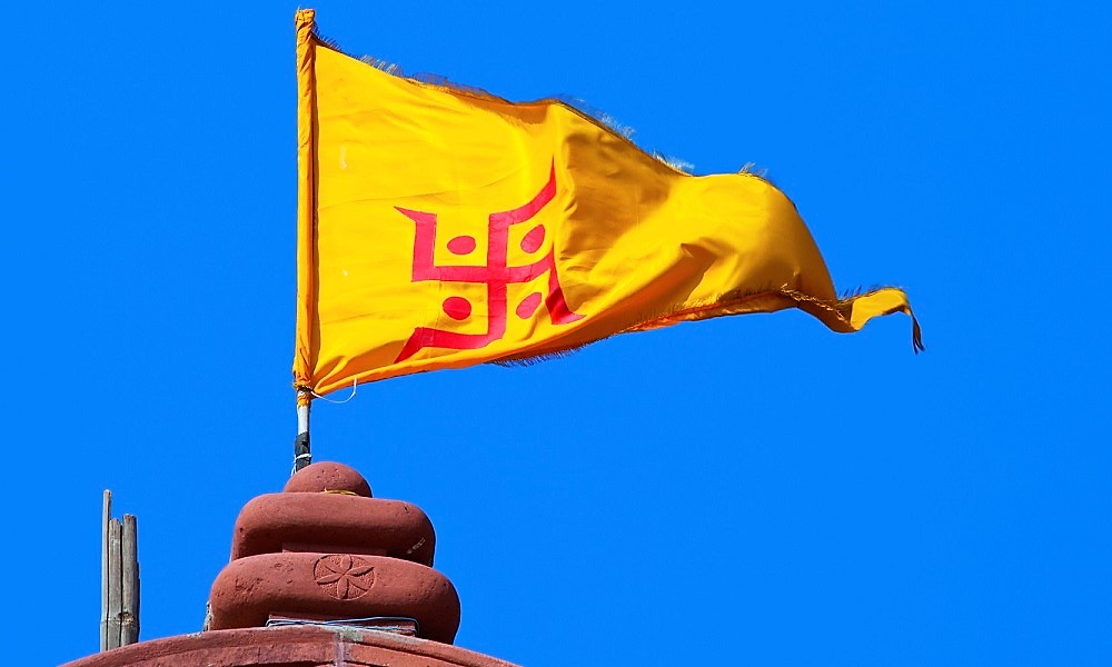 saffron flag on a temple