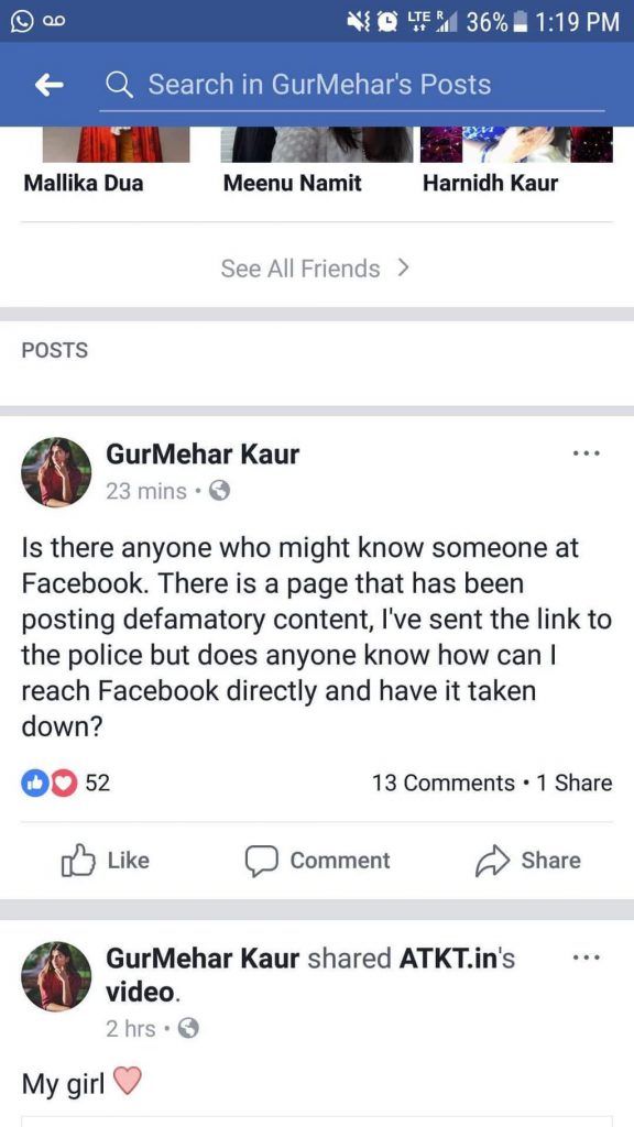 Gurmeher Kaur wanting to delete a Facebook page she doesn't like