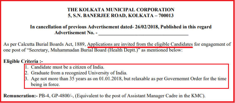 Kolkata Municipal Corporation seeks only Muslim candidates for Health department job, later 'corrects' it