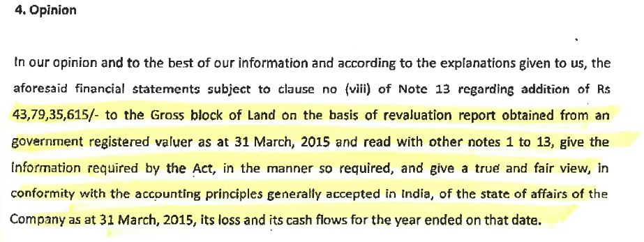 Auditor's opinion on valuation of land