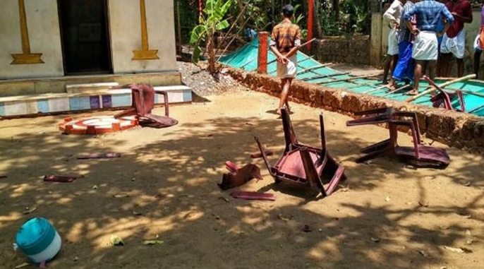 temple vandalised during kerala hartal