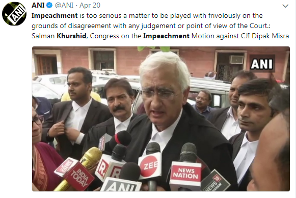 Salman Khushid on impeachment motion