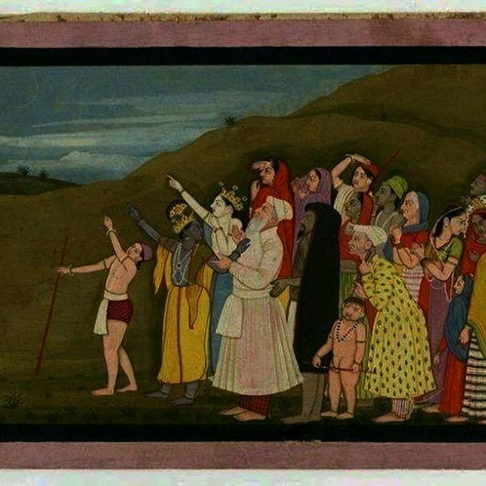 The painting is pahari, not Rajasthani or Mughal and depicts Krishna and Nanda Maharaj