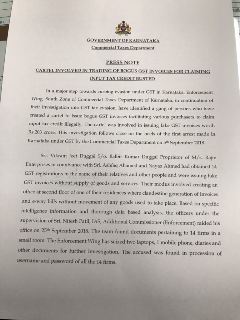 Detailed press release on raids
