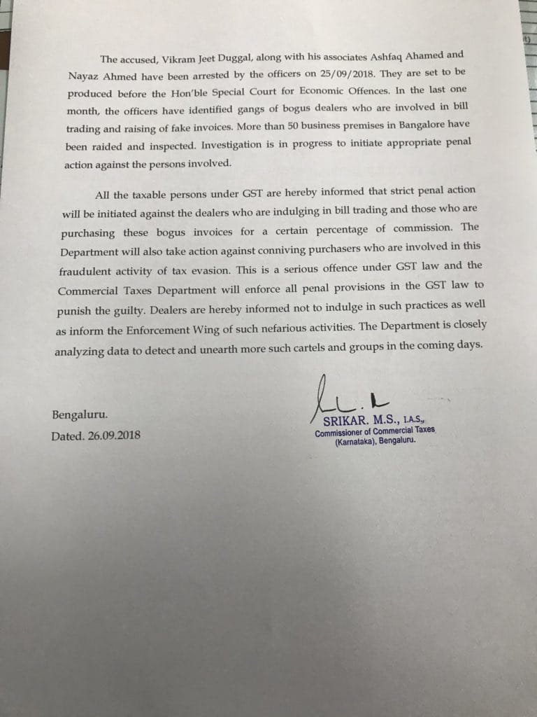 Detailed press release on raids