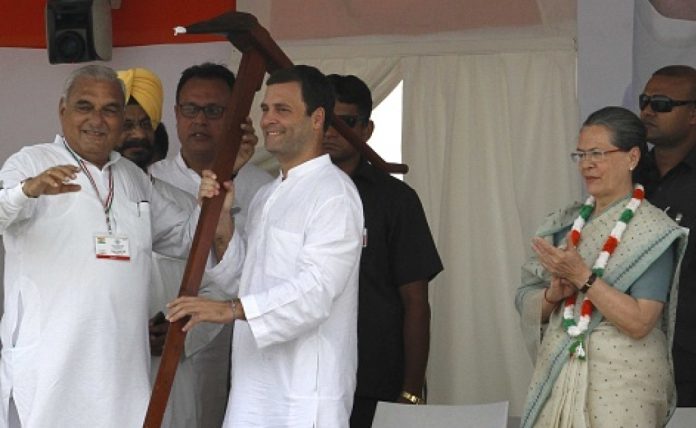 Bhupinder Hooda, Rahul Gandhi and Sonia Gandhi