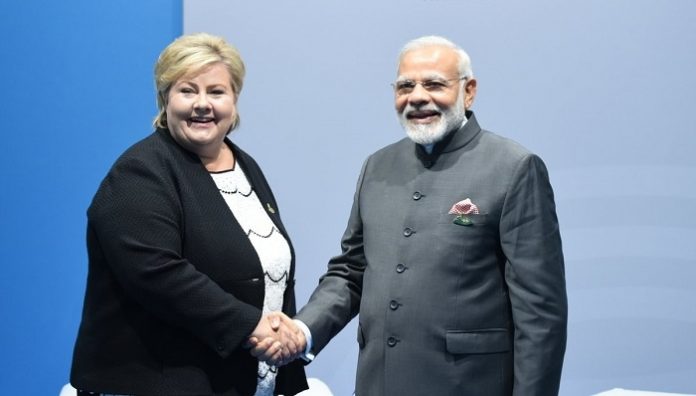 Norwegian PM Erna Solberg and Indian PM Narendra Modi at G20 Summit in Germany