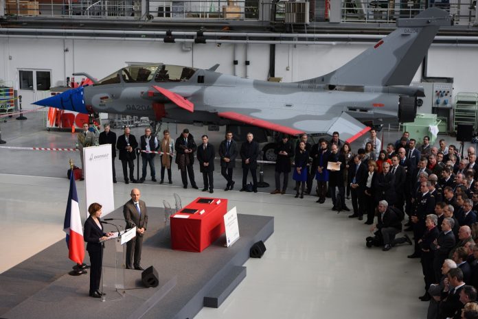 French Defence Minister Florence Parly announcing the development of F4 standard of Rafale