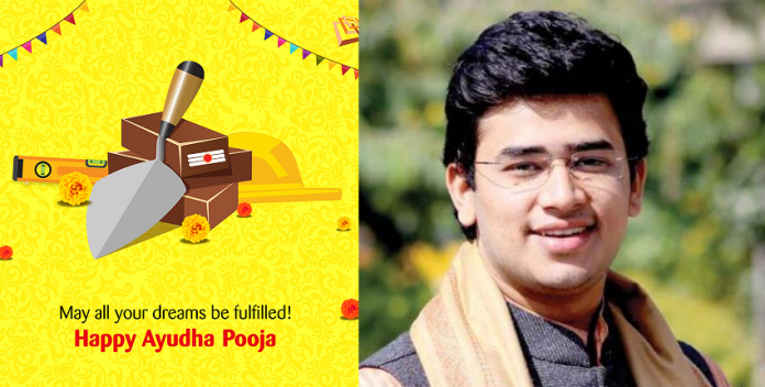 Tejaswi Surya attacked for Ayudha Puja