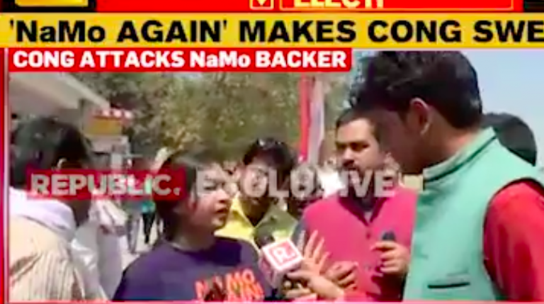 Mob led by Congress goons threaten and heckle Modi supporter for wearing ‘NaMo Again’ t-shirt