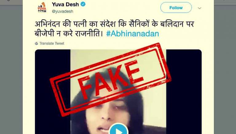 Youth Congress’ magazine caught spreading fake video claiming to be that of WC Abhinandan’s wife