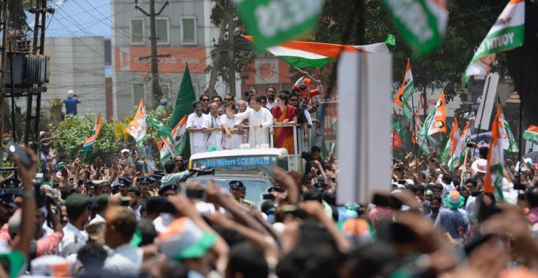 Scores of Muslim League flags seen at Rahul Gandhi’s road show at Wayanad, despite concerns expressed by Congress