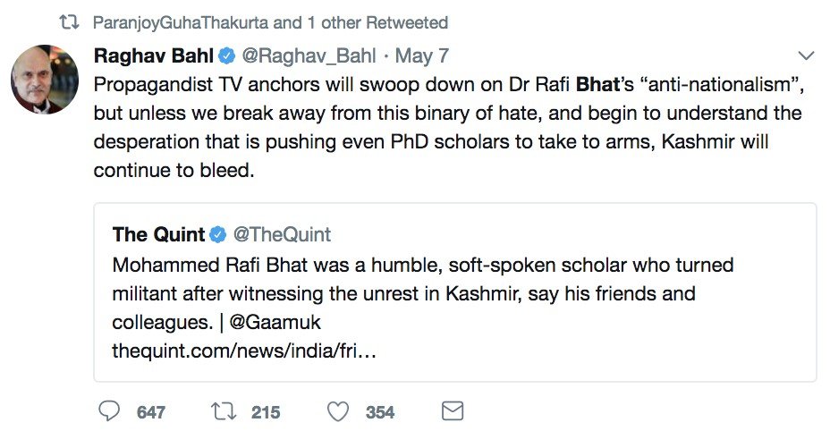 Raghav Bahl humanises terrorist