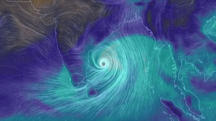 Computer model projection of Cyclone Fani moving toward India