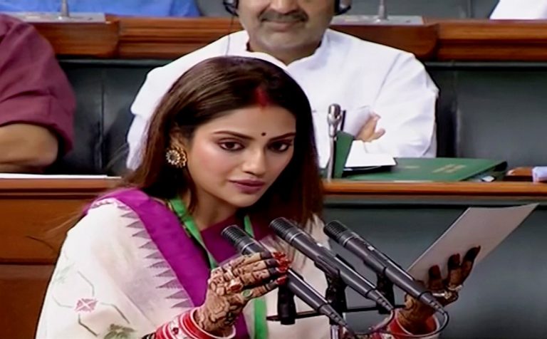 TMC MP Nusrat Jahan takes oath in name of ‘Ishwar’, ends with ‘Vande Mataram’