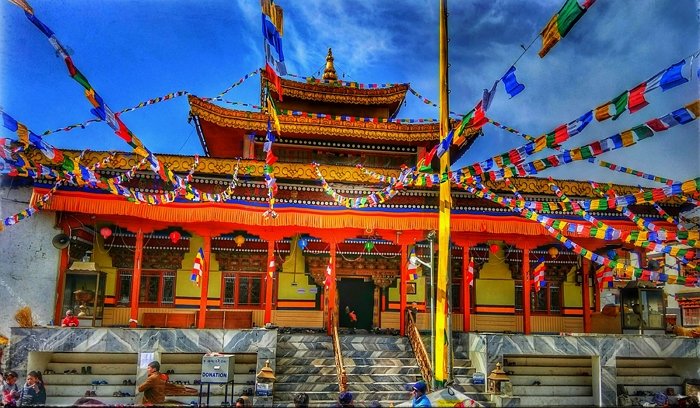 Main gate of a Buddhist Monastery set ablaze by miscreants in Leh