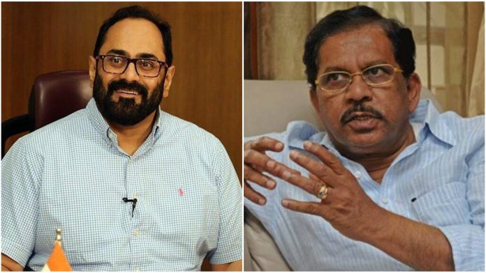 G Parameswara claims Rajeev Chandrasekhar's involvement in flying out rebel MLAs as the chartered plane belonged to company associated with him