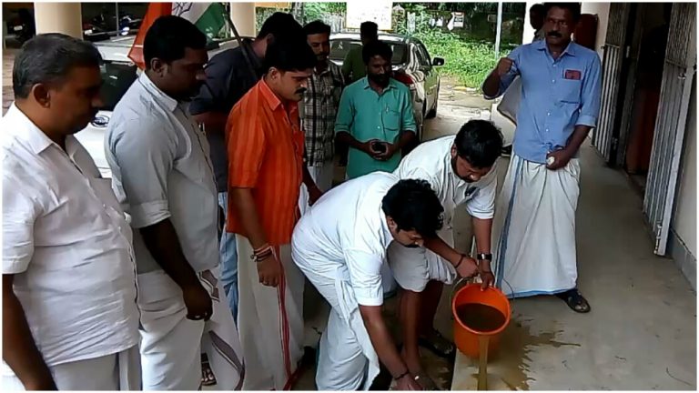 Kerala: Youth Congress workers ‘purify’ the spot with cow dung-mixed water after Dalit MLA does a sit-in protest