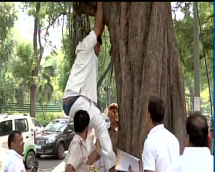 Rahul Gandhi supporter attempts to commit suicide in front of Congress office, sympathisers chant Rahul Gandhi zindabad as police whisks him away