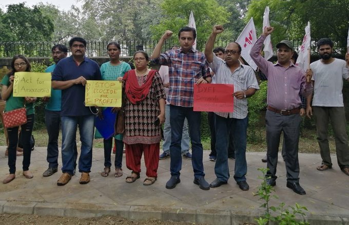 DYFI members hold 'protests' over Amazon forest fires at Brazilian embassy on a Sunday