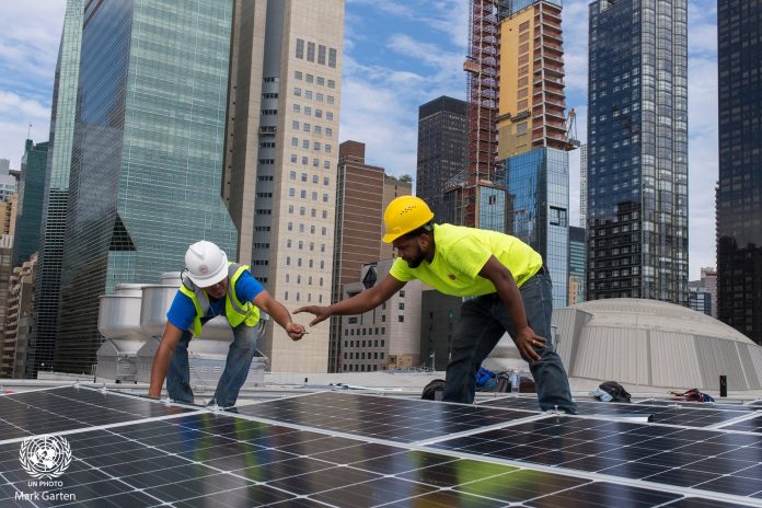Solar panels gifted by India installed on the roof of the UN