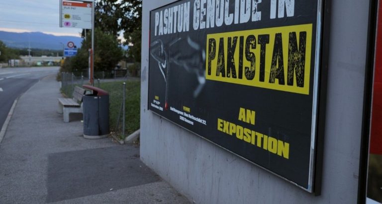 Human rights violations: Posters highlighting ‘Pashtun genocide in Pakistan’ appear in Geneva during the UNHRC meeting