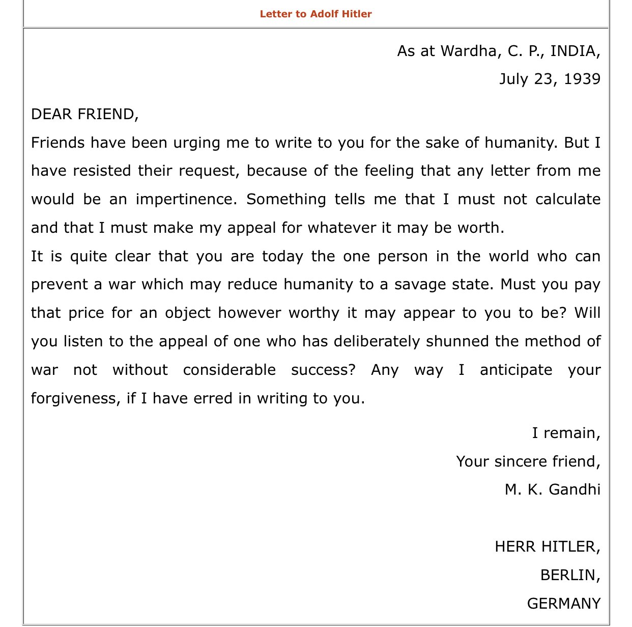 My Dear Friend Read The Letters Mahatma Gandhi Wrote To Adolf Hitler The Ultimate Monster Opindia News