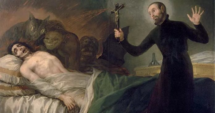Painting of Saint Francis Borgia performing an exorcism