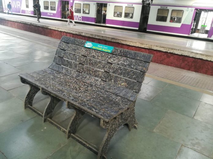 Western Railways have installed three benches at Churchgate station made of recycled plastic, collected from stations during an awareness drive in collaboration with Bisleri