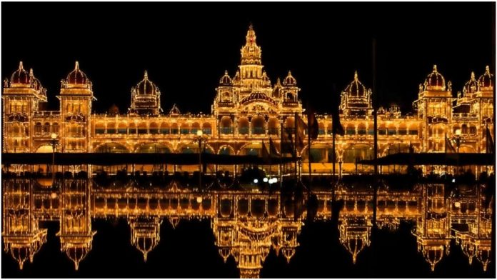 The lit up Mysuru Palace during Dasara celebrations