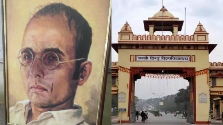 Veer Savarkar’s photo found defaced at BHU, leftist student had earlier threatened to do so