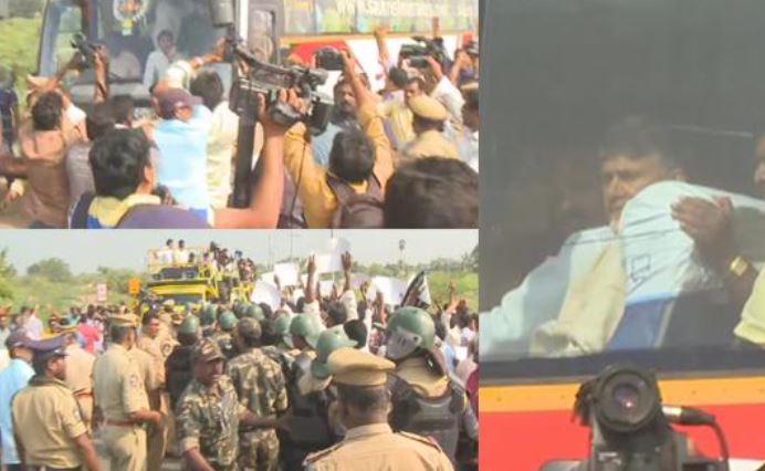 Naidu go back: Angry protestors hurl slippers, block TDP chief Chandrababu Naidu’s convoy during his Amaravati tour