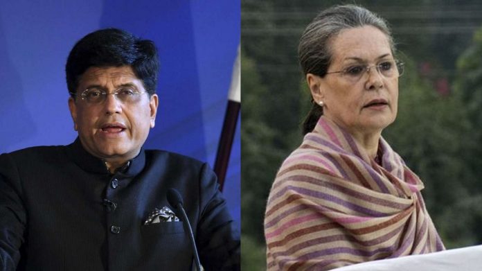 Piyush Goyal and Sonia Gandhi