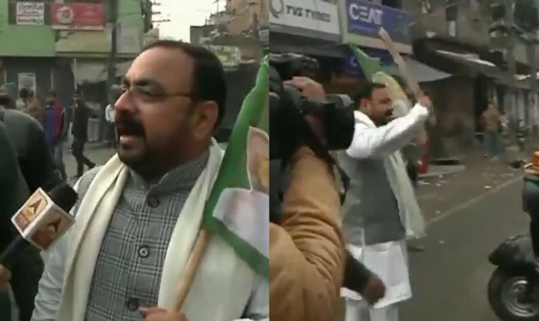 Watch: While assuring a journalist that their anti-CAA protests are ‘peaceful’, RJD leader spots an autorickshaw and vandalises it