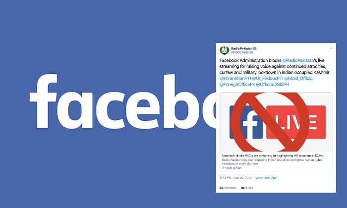 Facebook blocks Radio Pakistan for spreading fake news on Kashmir and violating community standards on dangerous individuals and organisation