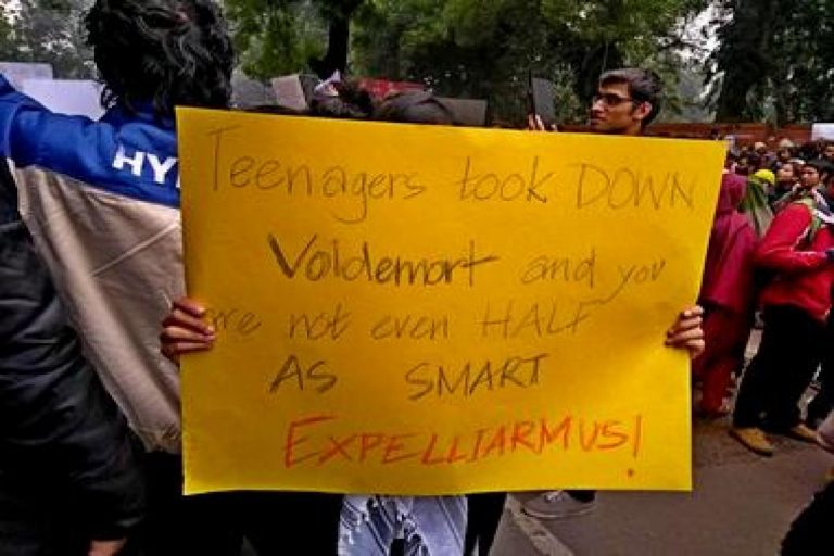 The Anti-CAA Harry Potter placards: Dear Millennials, this new year, read a goddamned new book