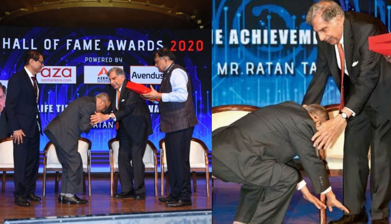 Visuals of Narayana Murthy touching Ratan Tata’s feet go viral, Twitter declares it is the best thing on Internet