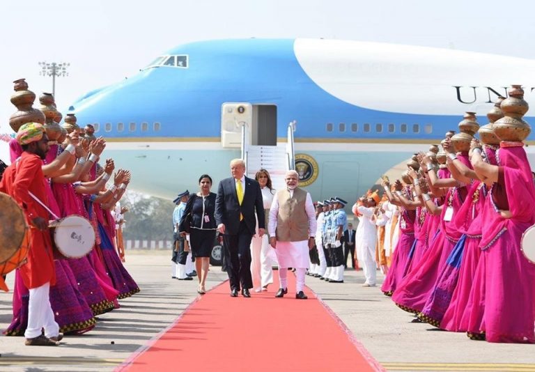 President Donald Trump receives a warm welcome sprinkled with the colours of Indian culture: Here are some images