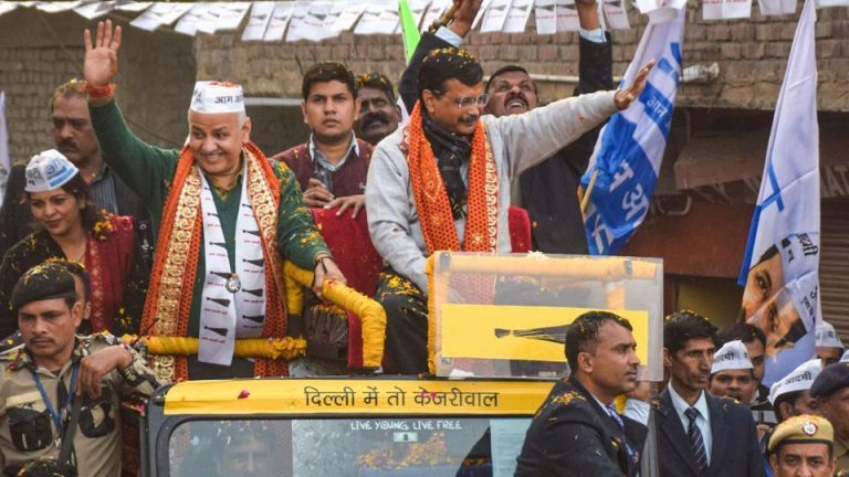 [Live] Delhi Assembly elections: AAP leads in 58 out of 70 seats, BJP in 12. Congress stuck at zero