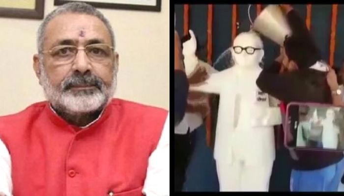 Multi level irony: Leftists who don’t believe in Hinduism and claim to fight casteism use Gangajal to ‘purify’ Ambedkar statue after ‘Manuvaadi’ Giriraj Singh garlands it