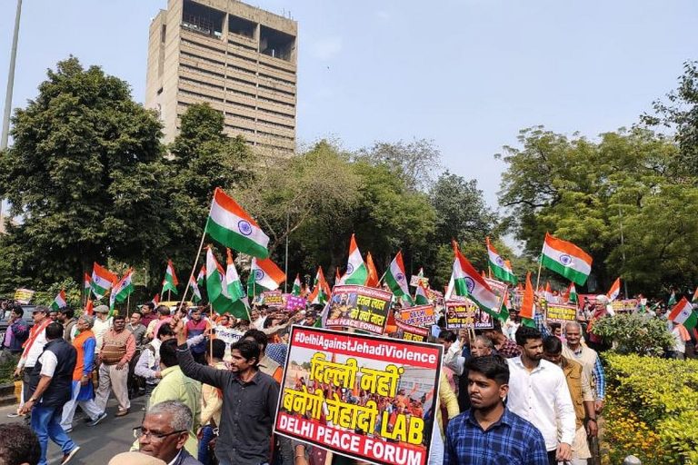 Protest march carried out at Jantar Mantar against the Islamist violence unleashed in the northeast Delhi