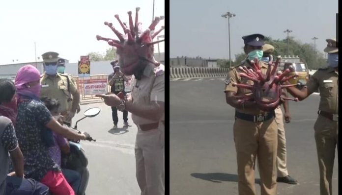 Chennai cop wears Coronavirus helmet, raises awareness among people