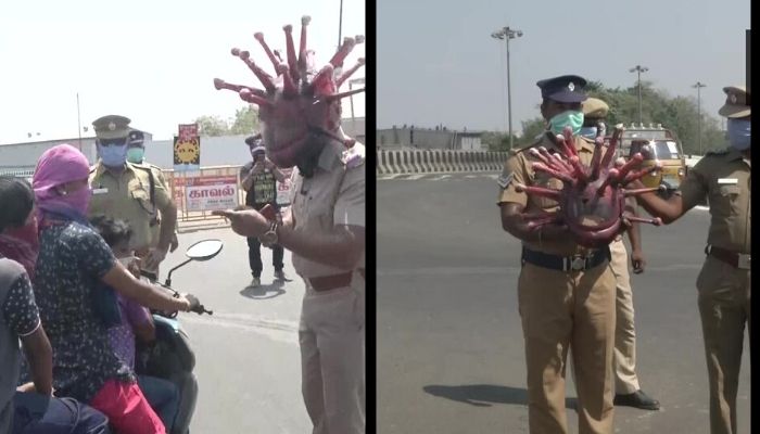 Tamil Nadu Cop dons ‘Coronavirus helmet’ to encourage people to stay at home amidst lockdown